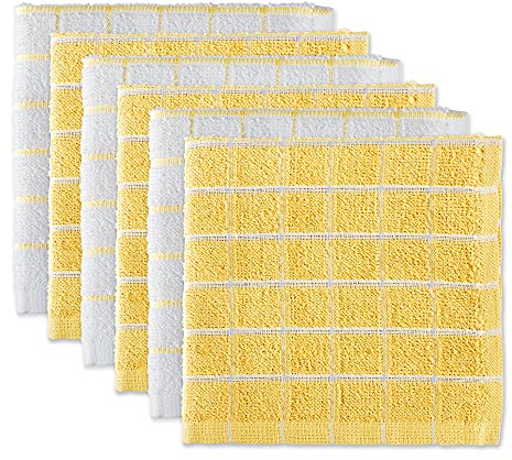 DII Basic Terry Collection Windowpane Dishcloth Set, 12x12, Yellow, 6 Piece