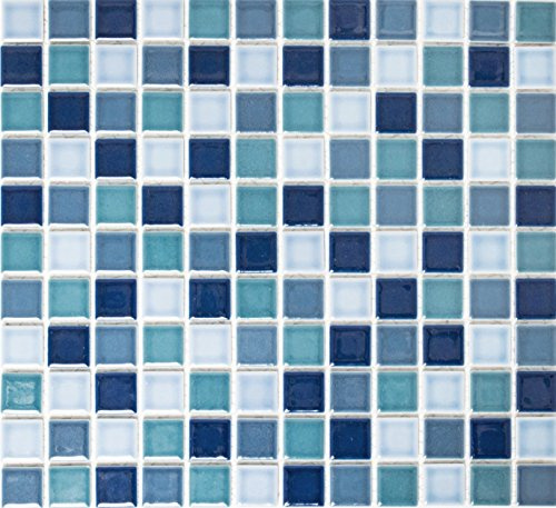 Mosaik-nätverk mosaikplatta kvadrat mix blå glänsande keramik mosaik, mosaiksten format: 2,5 x 2,5 x 6 mm, bågstorlek: 330 x 302 mm, 10 bågar