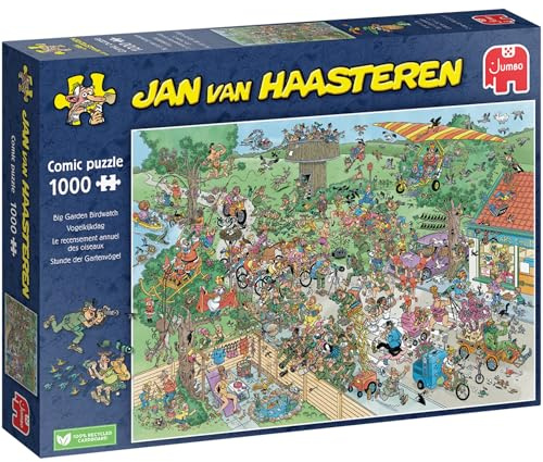Jan Van Haasteren Big Garden Birdwatch - 1000 Piece Adults Puzzle & Comic - Large Jigsaw for Adults, 100% Recycled Cardboard, Fun Themed - 68 x 49cm