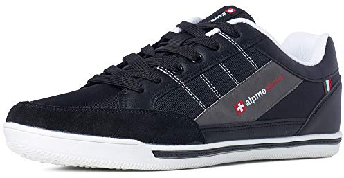 Alpine Swiss Men’s Retro Sneakers | Euro Vintage Inspired Low Top Shoes with Suede Trim | Stefan Fashion Sneakers | Streetwear Casual Tennis Shoes BLK 12