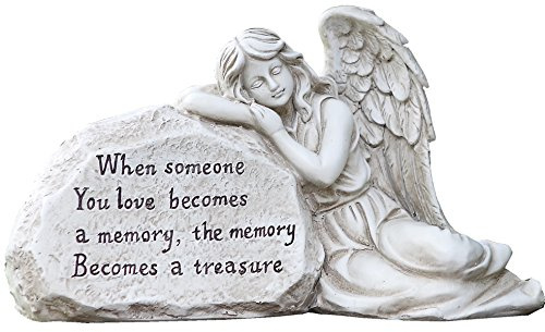 Napco Imports Outdoor Garden Patio Memorial Statue Figurine 6.75 x 12.5 Inch Resin Sleeping Angel on Plaque