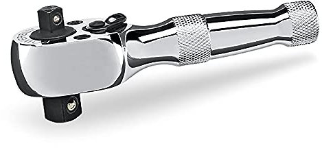 Powerbuilt Cricchetto tozzo, cricchetto a doppia testa, attacco da 1/4 e 3/8, interruttore reversibile, 72 denti, piccolo spazio stretto - 640931, argento