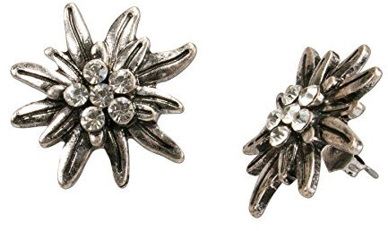 Alpenflüstern Trachten-Ohrstecker Strass-Edelweiß - Damen-Trachtenschmuck, Trachten-Ohrringe antik-silber-farben mit Strass-Steinen (klar-kristall) DOR030