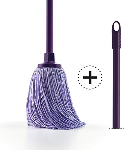 Mery|Pack de Limpieza, Fregona de Microfibra con Palo Metálico Plastificado, Cabezal Extragrande, Alta Absorción y Durabilidad, Lila, 176x9x9cm