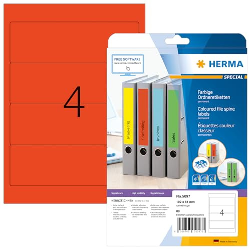 HERMA 5097 File labels A4 192x61 mm red paper matt opaque 80 pcs.
