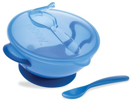 Nuby Easy Go Suction Bowl with Lid and Snap-in Spoon, Colors May Vary