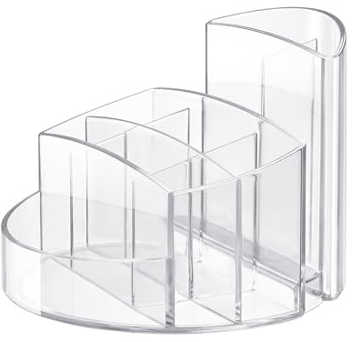 HAN Schreibtischköcher RONDO, Stiftehalter mit 9 Fächern, Schreibtisch Organizer, mit Briefschlitz und Gummifüßen premium-Qualität, 17460-23, glasklar