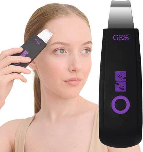GESS Mamba Porenreiniger Gesicht, Ultraschall Skin Scrubber, Peelinggerät, Iontophorese, 4 Modi, Anti Akne, Lifting, Ultraschallmassagegerät (Blue) (Schwarz)