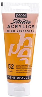 Pébéo 831-052 - Studio Acrylics Fine Acrylic - Acrylic Paint - Yellow Acrylic - Dark Cadmium Yellow Hue, 100 ml