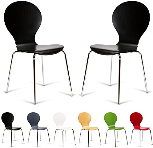 Your Price Furniture.com 2 Keeler Style Kimberley Chrome Metal Stackable Dining Chairs Choice of Slate Grey Red Green White Black or Natural - Kitchen Cafe Bistro Style Stacking Chairs (Black)