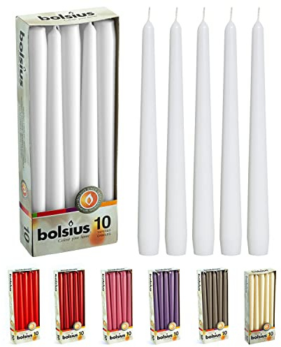 BOLSIUS Unscented 10 Inch Dinner Candles, 10 Pack - 8 Hour European Quality Smokeless Dripless Taper Candles for Home Décor