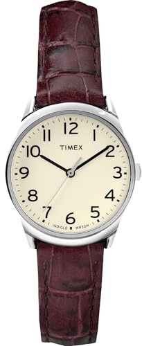 Timex Women's Easy Reader 30mm Watch – Silver-Tone Case Cream Dial with Brown Croco Leather Strap