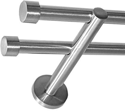 BASIT Gardinenstange 2 läufig 140 cm lang I Ø 16 mm I Vorgangstange doppelläufig Wandmontage in Edelstahl Look Set Metall I 120-600cm wählbar H22