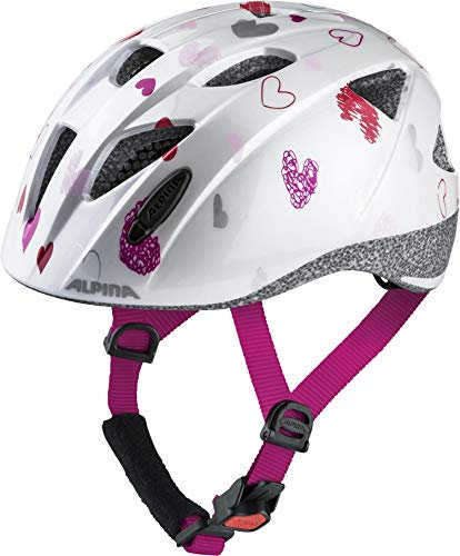 ALPINA XIMO - Leichter, Sicherer & Bruchfester Fahrradhelm Mit Optionalen LED-Licht Für Kinder, White Hearts Gloss, 49-54 cm
