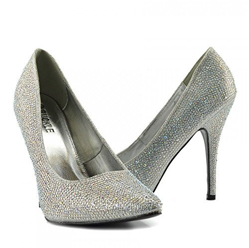 (BS12924/25/26) - New Mens Womens Drag Queen Cross Dresser HIGH Heel Round Toe OR Pointed Toe OR PEEP Toe Court Shoes Big Sizes UK 9,10,11,12 (9UK / EU43, 924 - Silver Glitter)