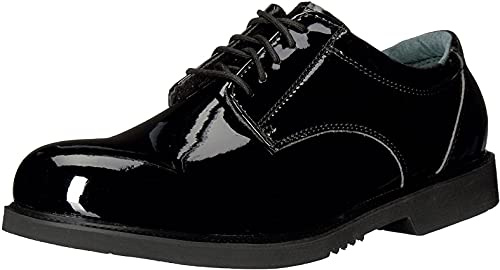 Thorogood Uniform Classics High-Gloss Black Poromeric Oxford Dress Shoes for Men and Women with EVA Cushion Flex Footbed and Non-Marking Non-Slip Rubber Outsole, Black, 10 XW US