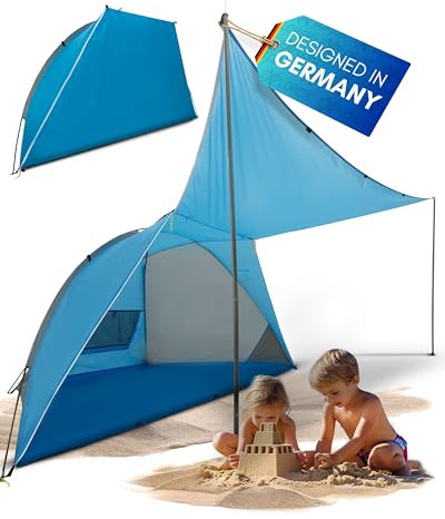 EXPLORER Strandmuschel 270x120x120cm **mit Sonnendach / verschließbar ** UV Schutz 80+ mit Boden Garten Strand Outdoor Muschel Strandzelt Sichtschutz Sonnenschutz Urlaub