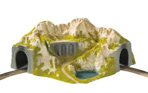 NOCH Ecktunnel, gebogener 1-gleisiger Tunnel, 41 x 37 cm für Spur H0, Handkoloriert