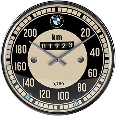 Nostalgic-Art Retro Wanduhr, Ø 31 cm, BMW – Tachometer – Geschenk-Idee für BMW Accessoires Fans, Original Lizenzprodukt (OLP), Große Küchenuhr, Vintage Design