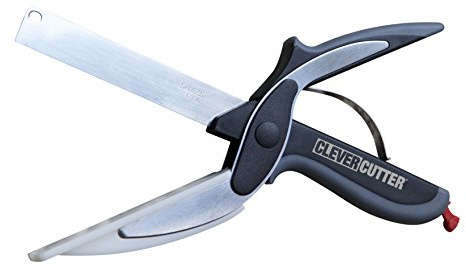 Clever Cutter 2 en 1. Cuchillo con Tabla de Cortar Integrada. Corta, Rebana y Pica en Segundos. Ideal para Frutas, Verduras, Carnes y Quesos. Cierre de Seguridad. Utensilio Práctico y Ergonómico