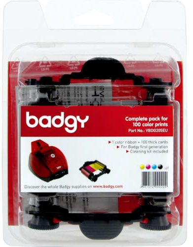 BADGY 1 YMCKO Rib Clean KIT 100 Cards 0.76MM for BADGY