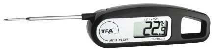 TFA Dostmann Thermo Jack digitales Einstichthermometer, ideal zur Temperaturkontrolle (Fleisch, Braten, Babynahrung), vielseitig nutzbar, abwaschbar,(L) 116 (192) x (B) 38 x (H) 20 mm