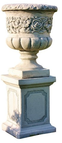 Amphore mit Sockel, zum bepflanzen, aus Steinguss, Frostfest