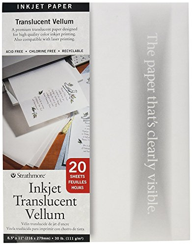 Strathmore Inkjet Translusent Vellum, 30 lb. Nautral Vellum, 8.5 X 11 inches, 20 Sheets (59-803)