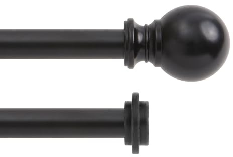 Kenney – Ball End, Decorative Double Curtain Rod, 5/8 Diameter, Adjustable 36–66, Matte Black