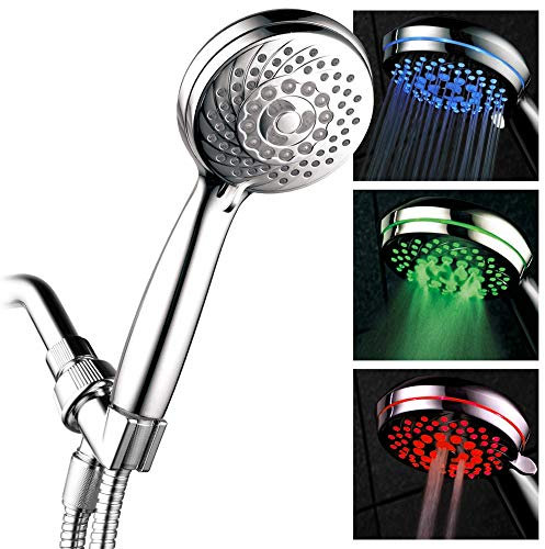 HotelSpa SpectrumTM Ultra-Luxury 7-Setting / 7-Color LED Handheld Shower-Head with Chrome Face. 7 Colors of LED Lights Change Automatically Every Few Seconds.