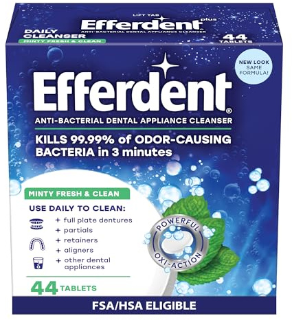 Efferdent Plus Mint Anti-Bacterial Denture Cleanser | 44 tablets | Actively Cleans Between Dentures | Packaging May Vary