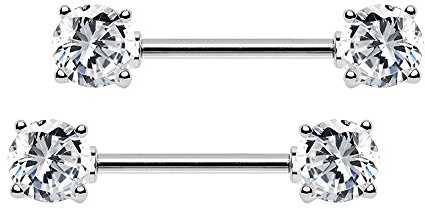 BODYA 2pcs 14g 5mm Clear Cubic Zirconia Stainles Steel Bar Straight Nipple Ring Barbell Body Piercing Jewelry