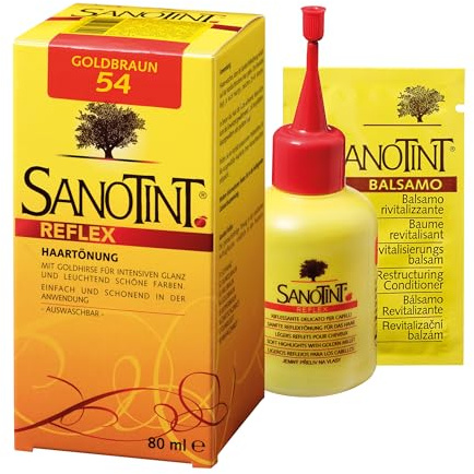 Sanotint Reflex Haartönung Nr. 54 Goldbraun - Sanfte Tönung mit Goldhirse für intensiven Glanz und leuchtend schöne Farben, einfach und schonend in der Anwendung – vegan – 80 ml