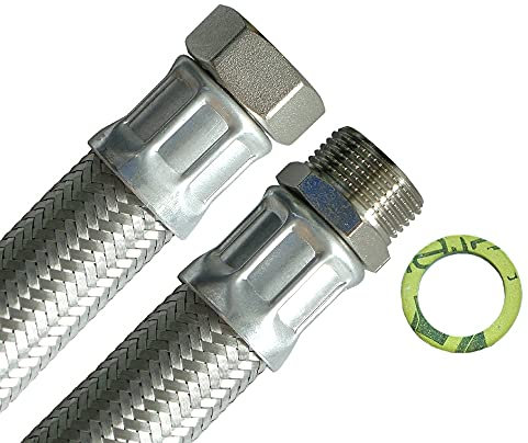 H2O-Flex® DN25 Panzerschlauch 1ÜM x 1AG Heizungsschlauch mit Edelstahlgeflecht, Schlauch für Solar Heizung, BHKW und Pumpen für Nutzwasser 1000mm