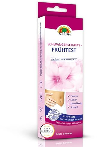 SUNLIFE Schwangerschaftsfrühtest - 1 Stück - hCG Urin Test mit hoher Zuverlässigkeit - Schwangerschaftstest ab 4 Tage vor der fälligen Periode - präziser Ultra Frühtest