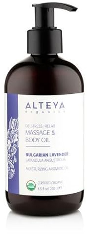 Alteya Bio massage och kroppsolja blandning med avkopplande lavendel 250 ml – USDA Organic-certifierad rent naturligt – lugnande och byggande hudvård