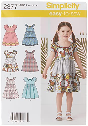 Simplicity Learn To Sew Patterned Girl's Dress Sewing Pattern Template, Sizes 3-8