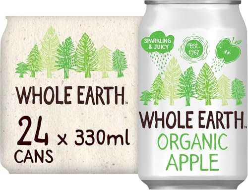 Whole Earth Organic Sparkling Apple Juice, 24x 330 ml, Lightly Sparkling Soft Drink, Fizzy Fruit Bubbly with 100% Natural Ingredients, No Added Refined Sugar, Vegetarian & Vegan, Multi Pack