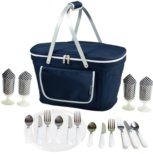 Picnic at Ascot Patented Collapsible Insulated Picnic Basket Equipped with Service For 4- Designed and Assembled in USA