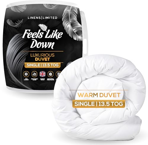 Linens Limited Single Duvet 13.5 Tog, Made in the UK, Feels Like Down, Luxurious Quilt, Soft and Comfy, Ultra-Fine Siliconised Hollowfibre, Machine Washable (White)