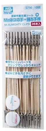 ＭＲ．ＨＯＢＢＹ＼ミスターホビー GT90 Mr. Almighty Clips, GTool, Krokodilklemmen, Klammern, Malwerkzeug, Zubehör, Teile Halter für Modellbau, 170 mm Länge, Holzfarben, Metallfarben, Holz, Metall, 36 Stück