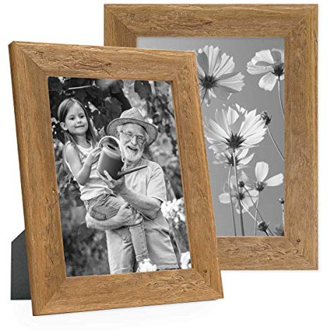 PHOTOLINI Cornici in legno 15x20 cm in look rovere, set di 2 cornici per foto in vero legno rustico, con vetro, da tavolo o da parete, accessori extra - aspetto legno naturale di deriva