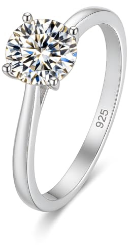 (M) 925 Sterling Silver Crystal 4 Claw Set 1Ct Round CZ Solitaire Engagement Promise Eternity Bridal Wedding Rings for women