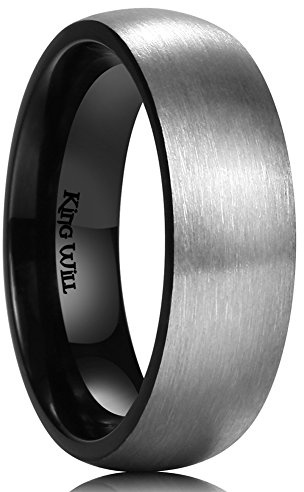 King Will Titanium Wedding Band for Men Women-7mm Width Pure Titanium Wedding Ring with Inner Black Plated Brushed and Matte Design Comfort Fit Size (11)