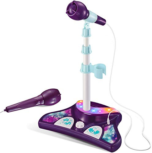 Little Pretender Kids Karaoke Machine with 2 Microphones and Adjustable Stand,AUX Port, Music Sing Along with Flashing Stage Lights and Pedals for Fun Musical Effects