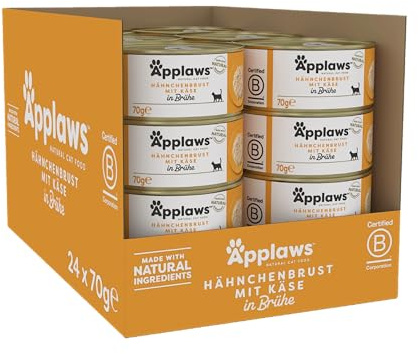 Applaws Premium Natural kattmat våt, kyckling med ost i buljong 70 g burk (24 x 70 g)