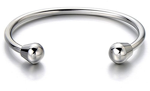 COOLSTEELANDBEYOND Elástica Ajustable, Pulsera de Hombre Mujer, Acero Inoxidable, Color de Plata, Espejo Pulido