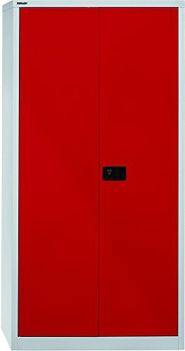 BISLEY Flügeltürenschrank Universal, Garderobeneinsatz, Metall, 506 Korpus Lichtgrau, Fronten Kardinalrot, 40 x 91.4 x 195 cm