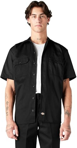 Dickies Men's big Button Down Shirt, Black, XL Tall UK