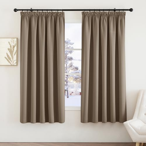 PONY DANCE Blackout Pencil Pleat Curtains, Cappuccino, W66 x L72, 2 Panels | Thermal Insulated Curtains with Noise Reducing & Privacy, Luxury Soft Window Treatment for Bedroom & Living Room